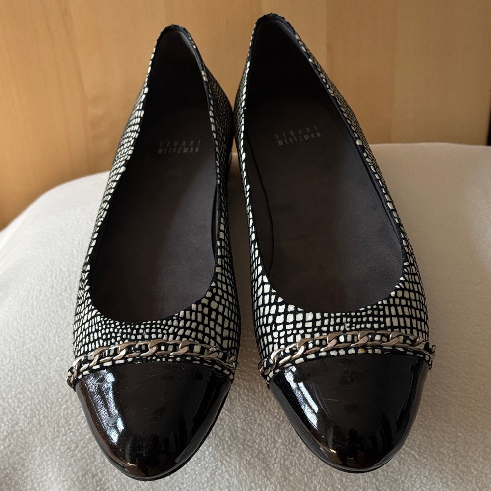 Stuart Weitzman Black and White Patterned Ballet Flats